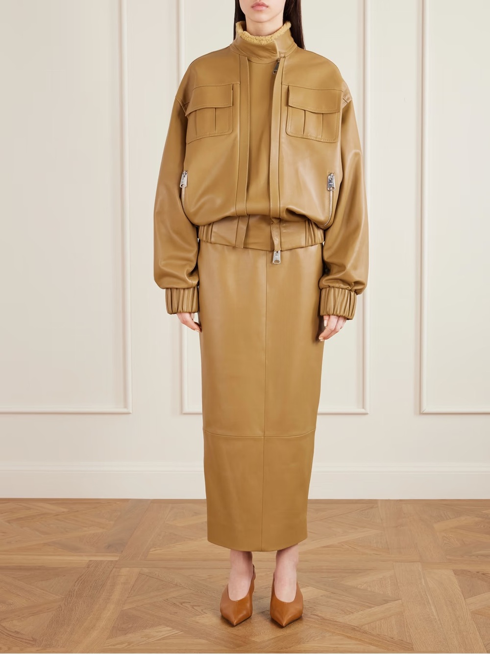 KHAITE New Winton Leather Skirt Golden Ochre Size 2 - Picture 2 of 12